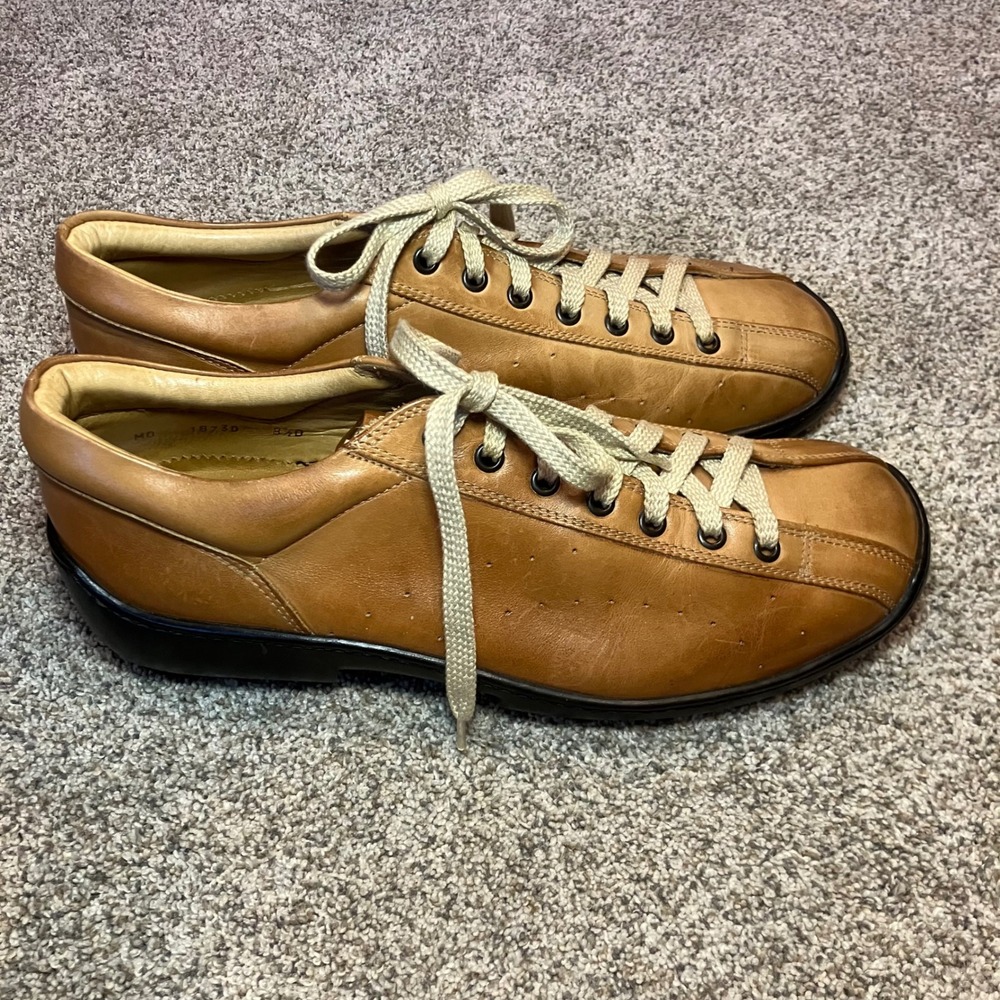 Polo Ralph Lauren Ridgeway Tan Leather Sneakers Made in Italy 1873D 8.5 D VTG